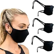 Reusable Black Cloth Face Mask For Men And Women - Washable Breathable Ear Saver Cotton Face Cover, Black, 3 Count (Pack of 1)