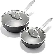 OXO Good Grips Pro 1QT and 2QT Saucepan Pot Set with Lids, 3-Layered German Engineered Nonstick Coating, Stainless Steel Handles, Black