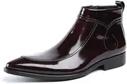 [Generic] Ankle Boot for Men High Top Boot Slip On StyleGenuine Leather Patent Leather Zipper Pointed Toe Block Heel Easy Care