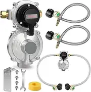 Rv Propane Regulator 2 Tank Hose, Propane Regulator 2-Stage Auto Changeover Rv Propane Regulator, Propane Tank Gauge, Dual Propane Tank Connection kit for RV Trailers Camper Propane Regulator Dual Kit