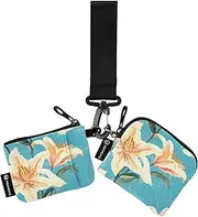 [Caihoyu] Vintage Lily Turquoise Dual Wristlet Wallets for Women Slim Detachable Wristlet Wallet Key Holder with Keychain for Men Women 2 Pcs, Multicolor, 4.13"(L) x 3.5"(W), Travel Accessory
