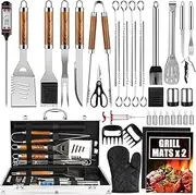 BBQ Tool Set, 38 Pieces Stainless Steel BBQ Tools Grill Accessories, Convenient Outdoor BBQ Tool Set with Aluminum Outer Box, Outdoor BBQ Grill Utensils for Camping Backyard BBQ