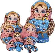 Nesting Dolls Nesting Dolls Russian Hand Painted Matryoshka 10 Set Pink Stacking Dolls Blue Flowers Gift Boutique Paint Air-Dried Basswood Children