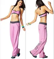 ZUMBA 2Pc.SET! Dance Fitness "Boogie Down" Light Sweats Pants + Halter Bra Top