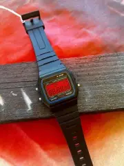 Extra Red – Modified Casio F-91W – Custom Black Digital Watch with High-Contrast