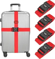 uxcell Luggage Straps with Combination Lock Adjustable Suitcase Belt Strap for Suitcase Briefcase Backpack Travel, Red, Pack of 4