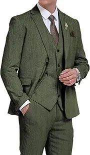 [JOYLYJOME] 3 Pieces Retro Brown Mens Tweed Suit Slim Fit Wedding Suit Grooms Tuxedos Prom Wool Suits Jacket Vest Pants Set