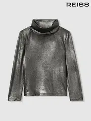 Reiss Silver Casey 13-14 yrs Metallic-Thread Roll-Neck Top (AD5028) | $50