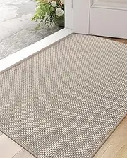 DEXI Door Mat Indoor Entrance, 44 x 76 cm Ultra Non Slip Rubber Backed Dirt Trapper, Low Profile Thin Welcome Doormat, Absorbent Easy Clean Entry Mats for Entryway, Patio, Beige