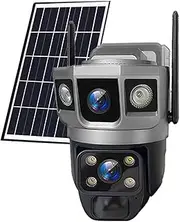 6K 12MP Dual Lens Solar IP Camera Three Screen Outdoor 4G Surveillance Waterproof Mobile Tracking Security Protection Cameras(4G Cam)