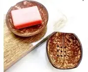 Natural Coconut Shell Soap Dish Holder Tray Shower Storage Bathroom Decor Wooden