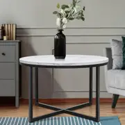 Marble Effect Coffee Table Black Frame 70X70 CM