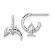 Sterling Silver Rhodium-Plated Cz Dolphin Post Earrings