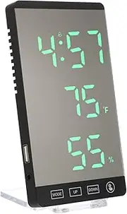 1Set LED Mirror Thermometer Hygrometer Alarm Clock Practical Humidity Monitor with Dimming Silent Operation Design for Home Decor and Accurate Readings
