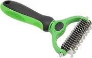 Pet Undercoat Rake Dematting Comb Grooming Stripping Tool Constantly Headed Metal Blade Combs Double Sided Knots Removal Massage Dog Deshedding Brush for Puppy Cat (L Green Black)