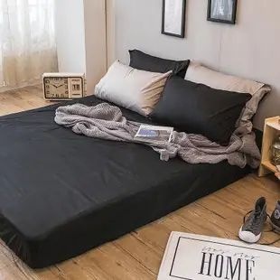 戀家小舖 台灣製床包 雙人床包 兩用被套 床單 夜空黑 100%精梳棉 床包兩用被套組 含枕套 經典 素色