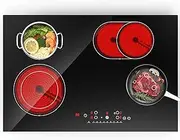 ANHANE Electric Ceramic Cooktop, 30 Inch Built-in Electric Stove Top, 220V 7200W Electric Cooktop with 4 Burners, 9 Heating Level, Timer & Kid Safety Lock, Sensor Touch Control