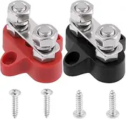 Swpeet 6Pcs Terminal Stud, Battery Power Distribution Terminal Block Set, Black and Red 1/4" M8 Studs Bus Bar with Srews, 48V Junction Block Bus Bar, Positive Ground Insulated Junction Post for Auto
