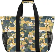 [sanluoli] Totes Collapsable Beach Bag Water Resistant with Handles Cars Tote Bag, Pastoral Style Trees Houses, 1 size