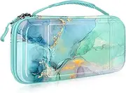 Fintie Carrying Case for Nintendo Switch OLED Model 2021/Switch 2017, [Shockproof] Hard Shell Protective Cover Travel Bag w/10 Game Card Slots for Switch Console Joy-Con & Accessories, emerald marble,