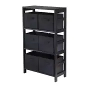 Winsome Wood Capri 3-Section M Storage Shelf with 6 Foldable Black Fabric Basket