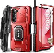 [Tongate] for Z Fold 6 Case with Ring Stand, Built-in S Pen Holder & Glass Screen Protector Shockproof Rugged Z6 Phone Case with Slide Camera Cover & Belt Clip for Samsung Galaxy Z Fold 6 2024, Red