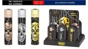Deadly Skull Chains Clipper Flint Lighters With Case Refillable 100% Genuine