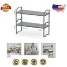 Multi-Purpose Gun-Gray Stackable Storage Shelves - Ideal for Kitchen and Pantry
