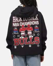 [MITCHELL & NESS] Mitchell & Ness Chicago Bulls Back To Back Hoodie Faded Black - Size L L Faded Black