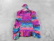 Jessica Simpson Womens 3x Multicolored Tulum Ruffled Swimsuit Halter Tank NWT