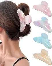 Mesovor 4 Pack Acrylic Hair Clips Claws, Nonslip 4.1" Large Hair Grip Hairclips for Thin and Thick | French Banana Barrettes Hair Strong Hold Jaw Clamps (Light Blue, Orange, Light Pink, Purple)