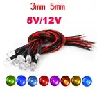 0.1W DC 5V~12V 3mm/5mm LED Bulb Pre wired Light Emitting Diodes Small 20cm Wire