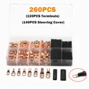 260PCS Bare Copper Ring Lugs Crimp Terminals Wire BatteryCable Connectors Kit