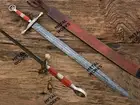 Handmade Damascus Steel Templar Knight sword Longsword with Wood Handle.