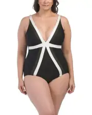 NWT MIRACLESUIT V NECK SPECTRA TRILOGY ONE PIECE SWIMSUIT, SIZE 14