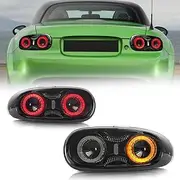 Archaic LED Tail Lights Assembly Compatible with 2006-2015 Mazda Miata MX-5 Roadster NC NCEC w/Start Up Animation,Smoked