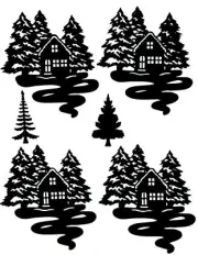 COZY! COTTAGES & SNOW IN WOODS & PINE TREE'S SILHOUETTE DIE CUT / CUTS (BLK, GRN