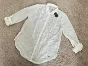 NWT Abercrombie & Fitch Women's Button Up Rose Chiffon Shirt Size Small White
