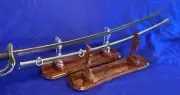 Elegant display stand for sword or saber and scabbard