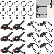 Rustark 22Pcs Backdrop Clips Clamps Elastic Photo Clips Holder Clips Assortment Kit with Curtain Clips Backdrop Rings Large Backdrop Spring Clamps Clips for Photography Video Studio Photo Backdrop