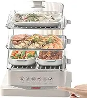 Electric Food Steamer 40L Capacity 3 Tier Vegetable Steamer with Touch Screen and 12-Hour Appointment, 800W, Prevents Anti-Dry Burn for Veggies, Meats, Fish