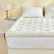 Queen Size Mattress Topper Extra Thick Sherpa Fleece Mattress Pad Plush Pillow Top for Back Pain Soft Mattress Cover with Deep Pocket fits up to 22", 900GSM Down Alternative Filling