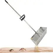 Sand Flea Rake, Stainless Steel Beach Sand Sifter with 15.8 Inch Shark Tooth Wide Basket, Detachable Long Handle Sand Rake for Beach Sand Rake