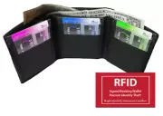 BLACK GENUINE LEATHER BLACK ID MENS WINDOW THIN PLAIN TRIFOLD WALLET US SELLER