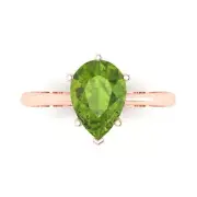 2.5 Pear shape Real Peridot Wedding Bridal Classic Promise Ring 14k Rose Gold