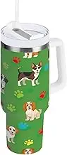 RPLIFE Cartoon DogsColorful Paw Prints Green 40 Oz Tumbler with Handle, Stainless Steel Tumbler with Straw, Tumblers for Women