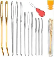 Pikdmin 11pcs Large Eye Sewing Needles Kit, Stainless Steel Large-Eye Blunt Needles & Bent Tapestry Needles for Tapestry,Sewing Wool,Weaving,Darning,Leather, Carpet Canvas Repair