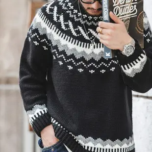 馬登工裝美式復古冰島費爾島菱形格毛衣含羊毛加厚慵懶針織衫男潮