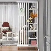 Wall Room Divider with Shelves, Privacy Screens Rooms Divider, Wood Room Divider Bookcase, Separation Entrance Wall Divider, for Home Office Decorative(White,120x30x205cm)