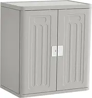 [Amopatio] Outdoor Storage Cabinet with 1 Shelf, Plastic Storage Cabinet Waterproof, Patio Storage Cabinet All Weather Use, Resin Cabinet of Tools, Cleaning Supplies, 19.7" D x 29.5" W x35.4 H, Grey